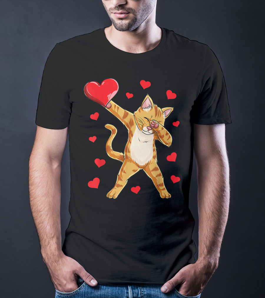Dabbing Cat Heart Valentines Day Girls Kitten Lover 14 T-Shirt