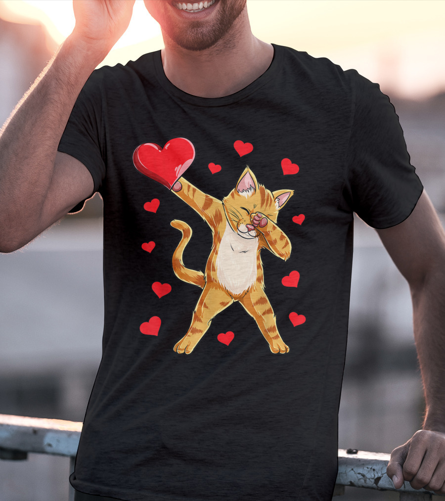 Dabbing Cat Heart Valentines Day Girls Kitten Lover 14 T-Shirt