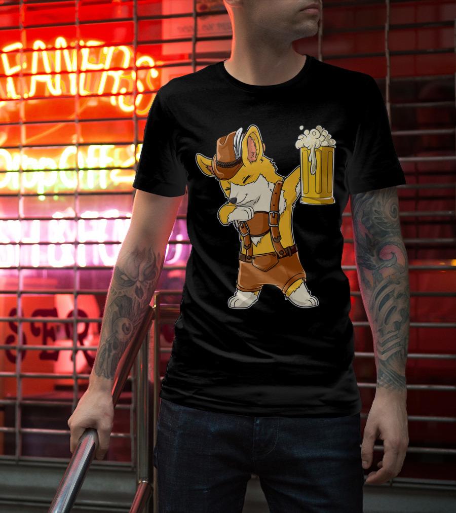 Dabbing Corgi In Lederhosen With Beer Mug At Oktoberfest T-Shirt