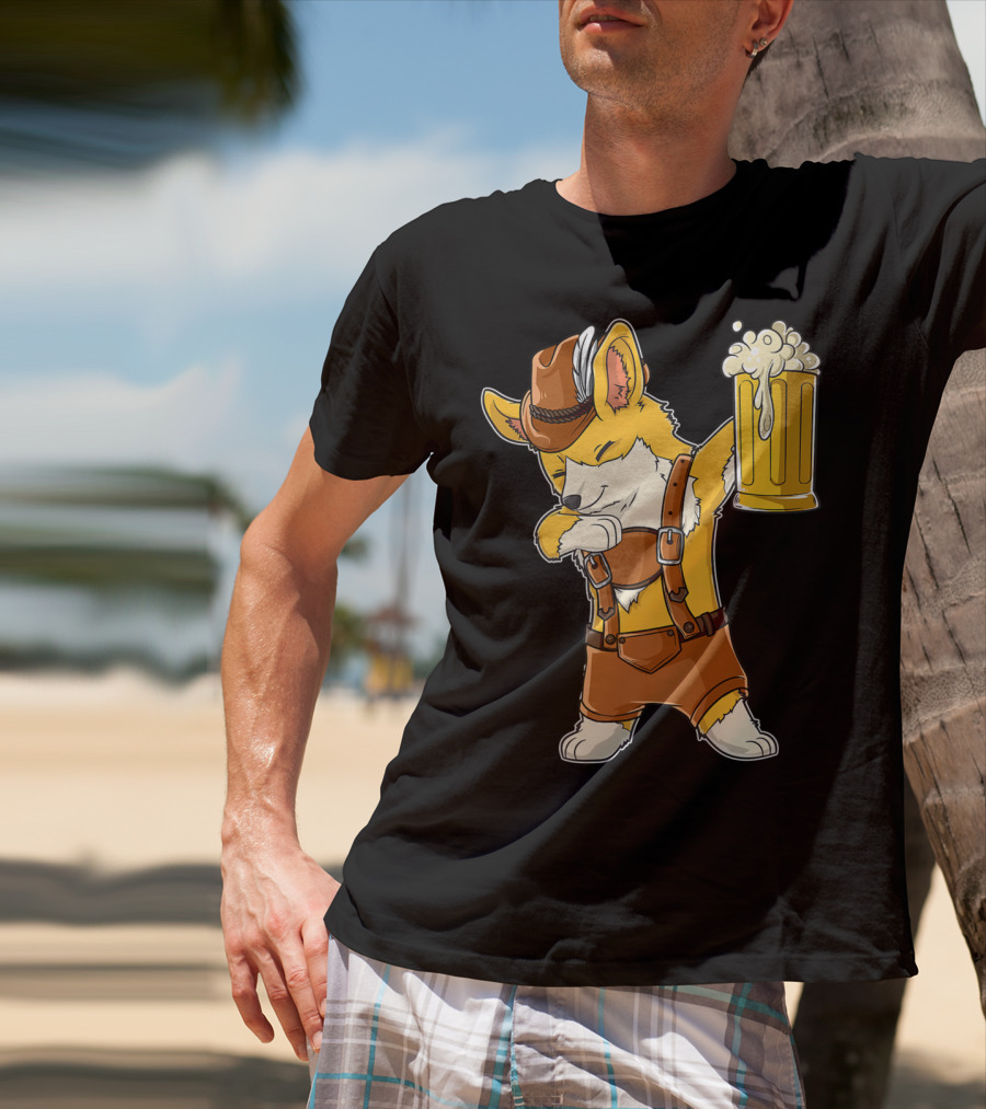 Dabbing Corgi In Lederhosen With Beer Mug At Oktoberfest T-Shirt