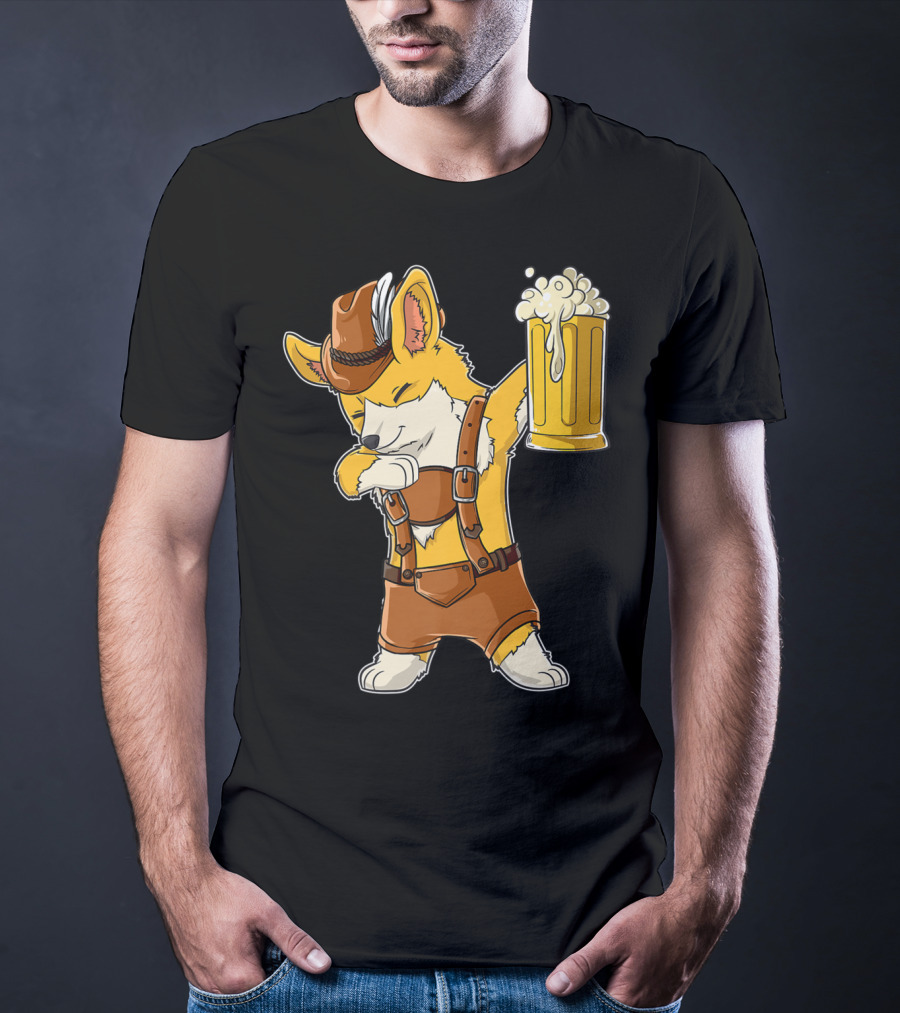 Dabbing Corgi In Lederhosen With Beer Mug At Oktoberfest T-Shirt