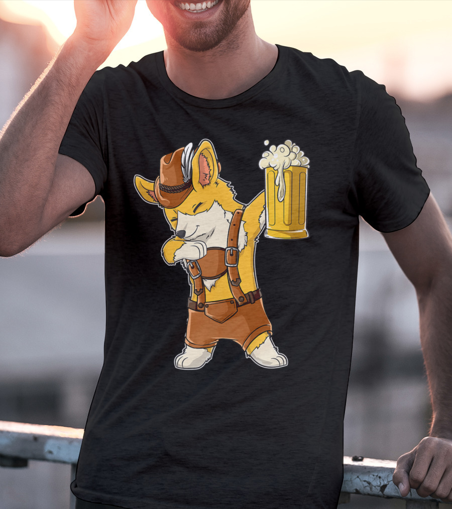 Dabbing Corgi In Lederhosen With Beer Mug At Oktoberfest T-Shirt