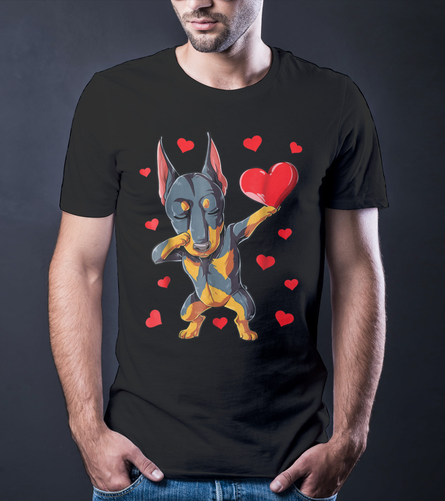 Dabbing Doberman Heart Valentine's Day Dog Lover Boys 9 T-Shirt