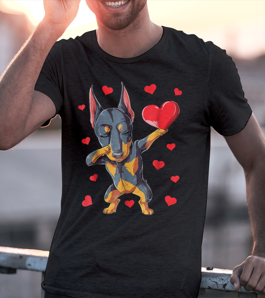 Dabbing Doberman Heart Valentine's Day Dog Lover Boys 9 T-Shirt
