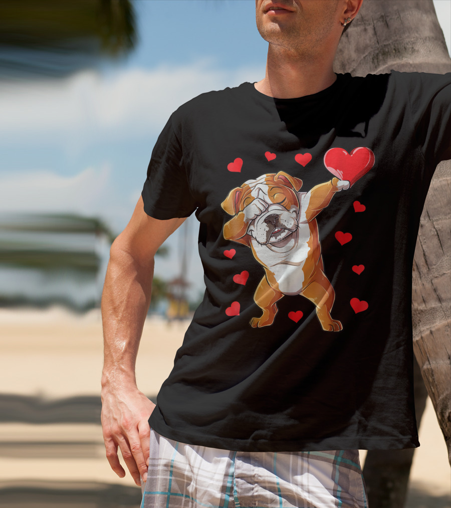 Dabbing English Bulldog Valentines Day Dog Heart Boys16 Romantic Gesture T-Shirt