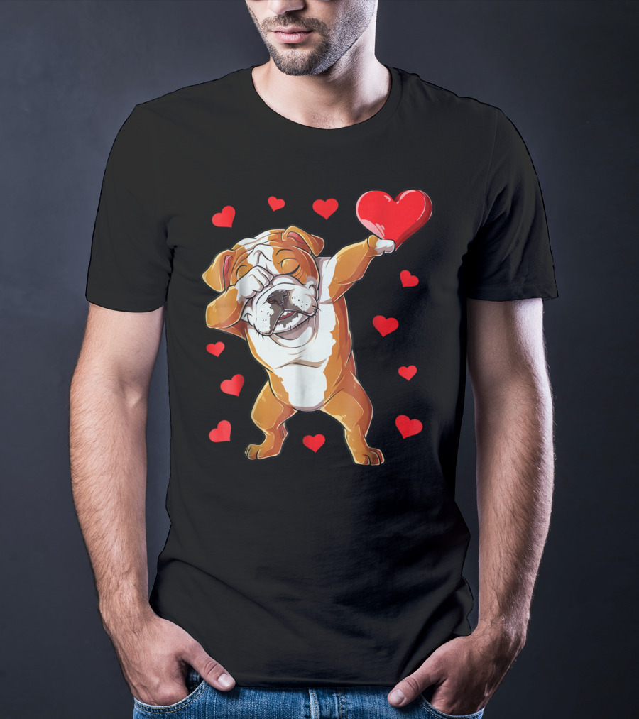 Dabbing English Bulldog Valentines Day Dog Heart Boys16 Romantic Gesture T-Shirt