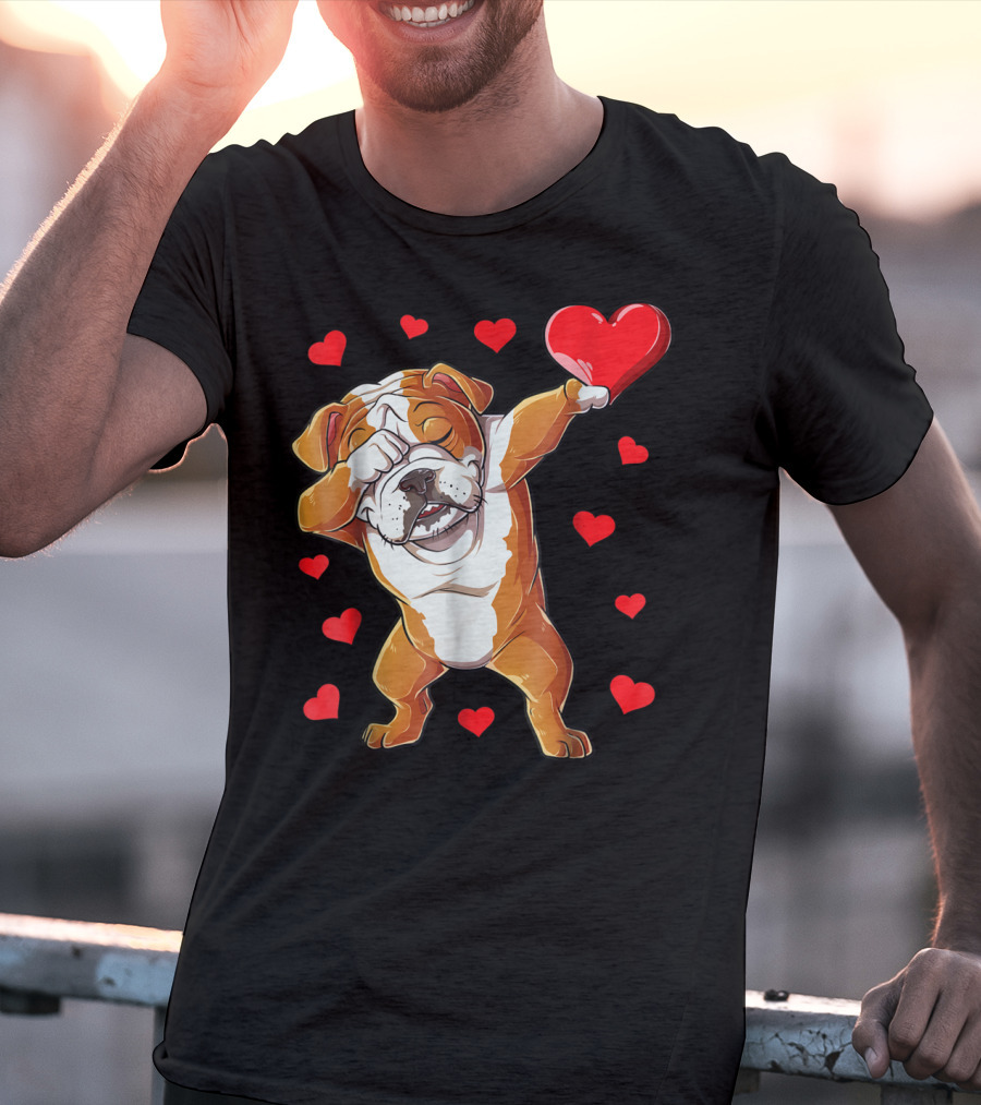 Dabbing English Bulldog Valentines Day Dog Heart Boys16 Romantic Gesture T-Shirt