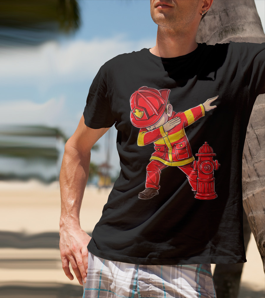 Dabbing Firefighter With Fire Hydrant Dab Dance Funny T-Shirt