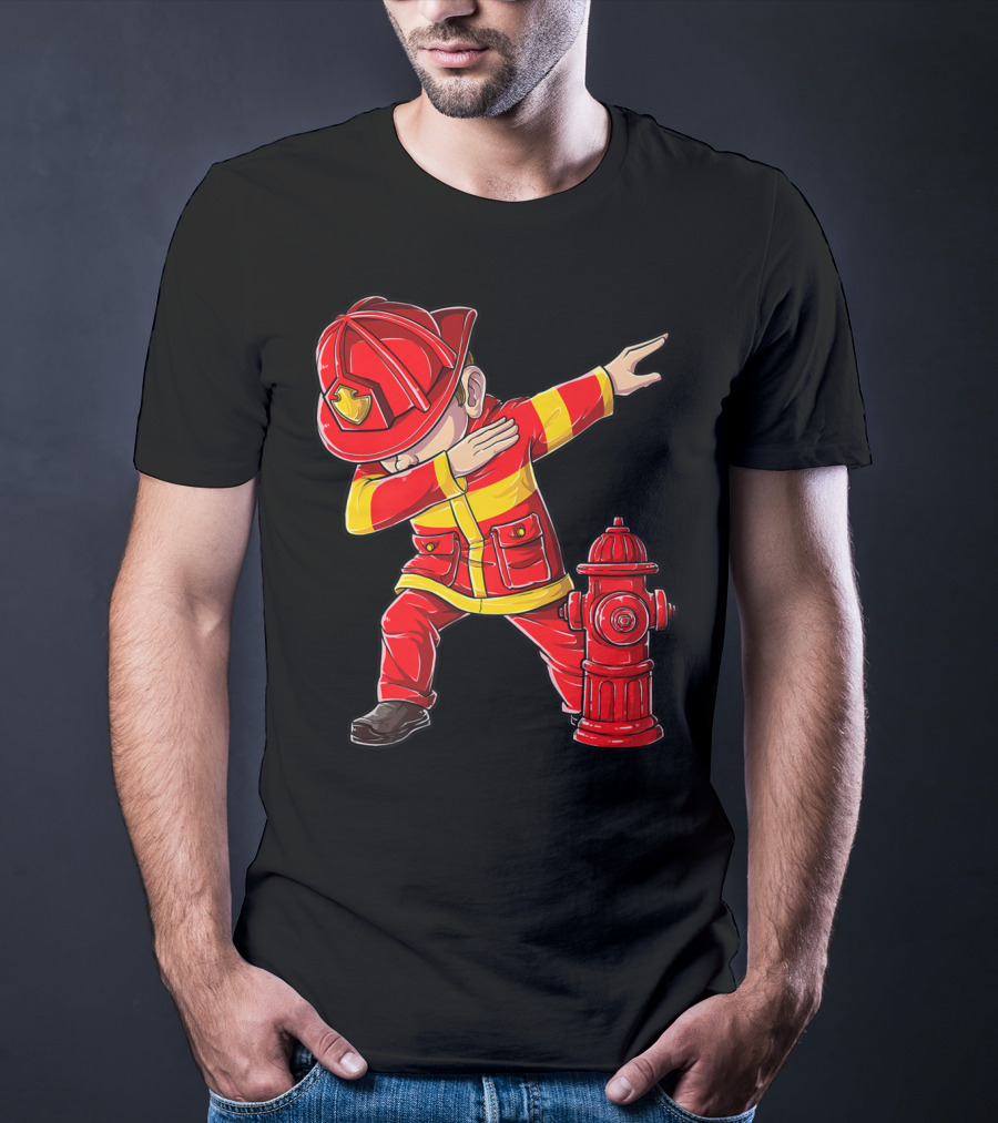 Dabbing Firefighter With Fire Hydrant Dab Dance Funny T-Shirt