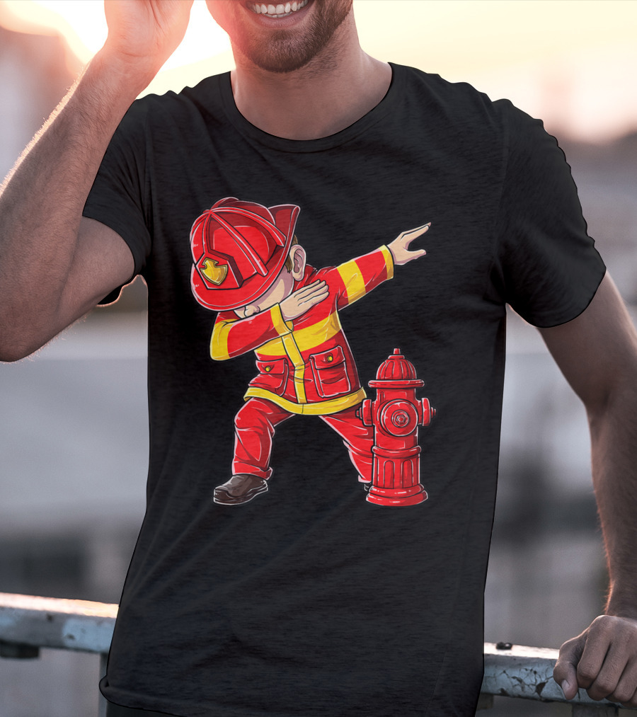 Dabbing Firefighter With Fire Hydrant Dab Dance Funny T-Shirt