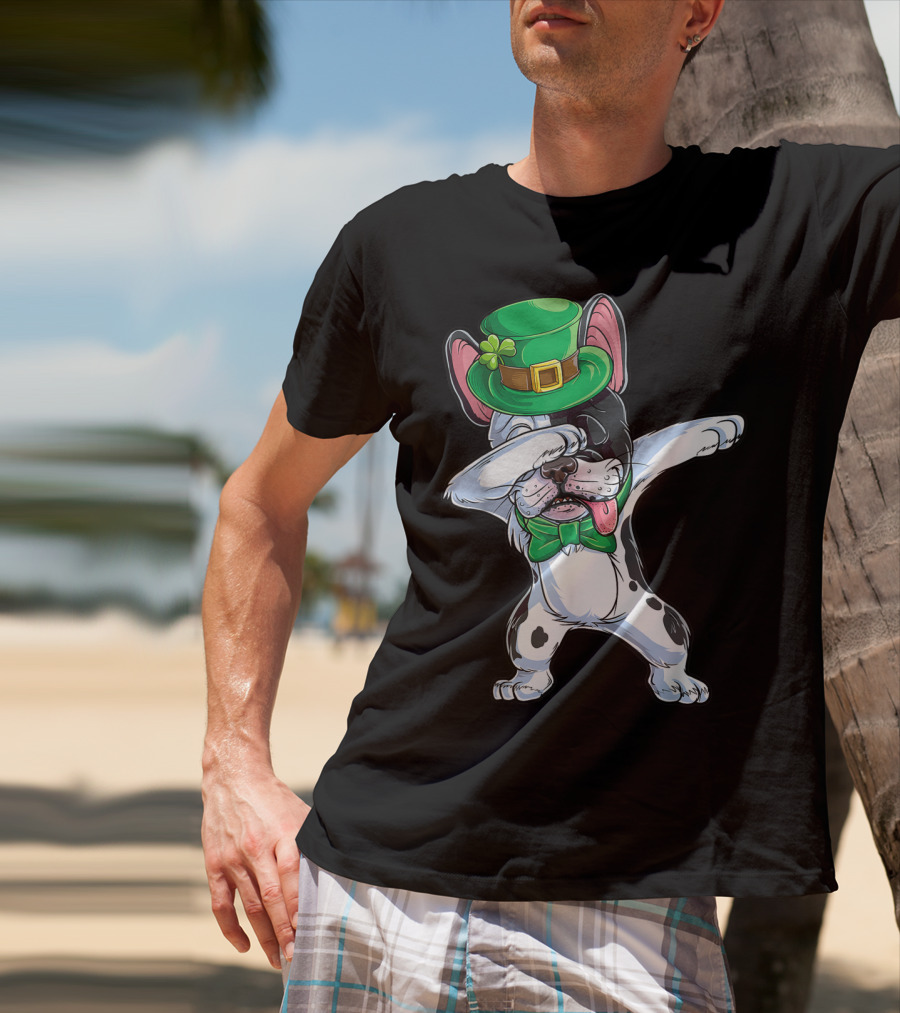 Dabbing French Bulldog St Patricks Day Leprechaun Hat Bow Tie T-Shirt