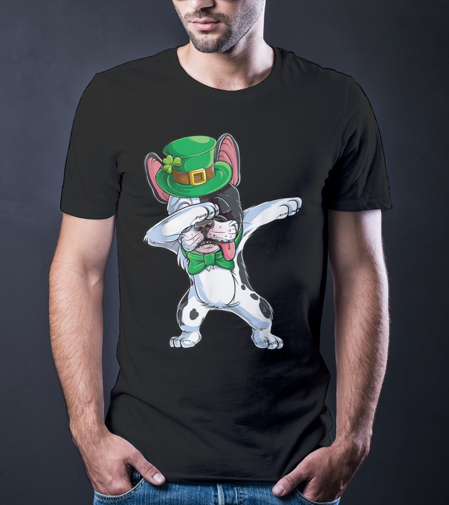 Dabbing French Bulldog St Patricks Day Leprechaun Hat Bow Tie T-Shirt