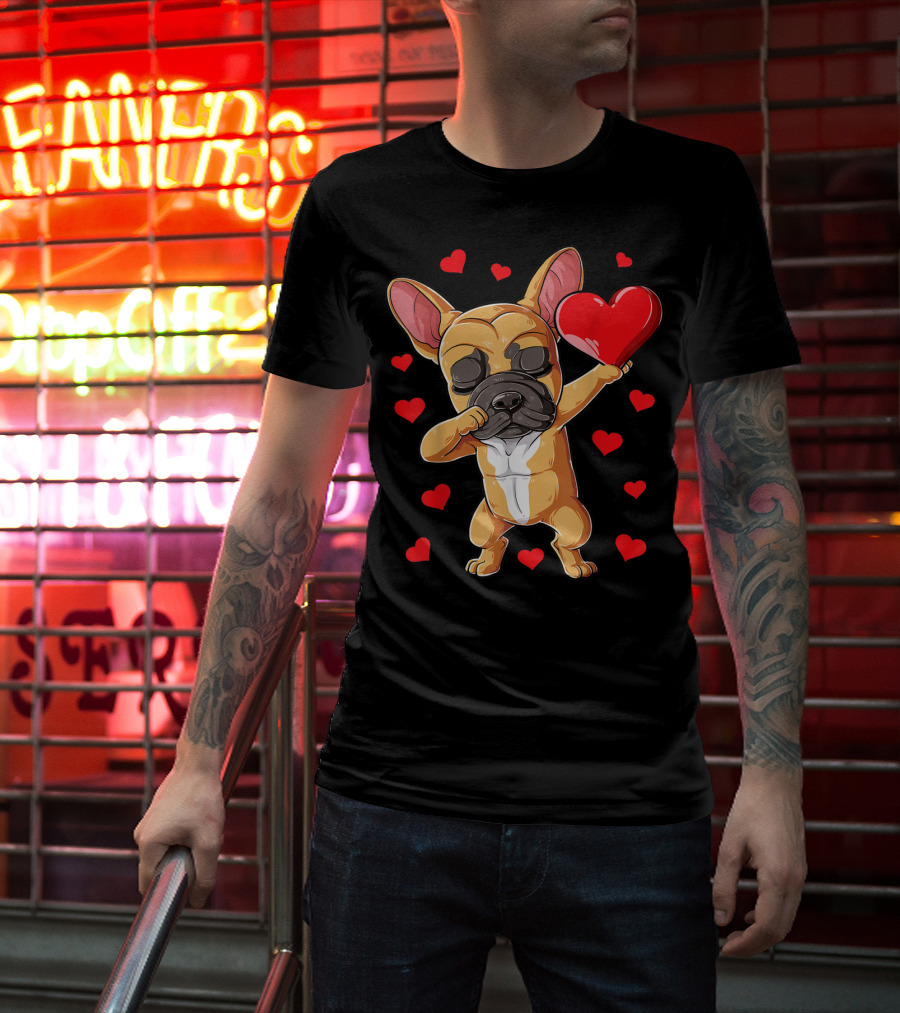 Dabbing French Bulldog Valentine’s Day Dog Heart Boys10 Red Hearts T-Shirt
