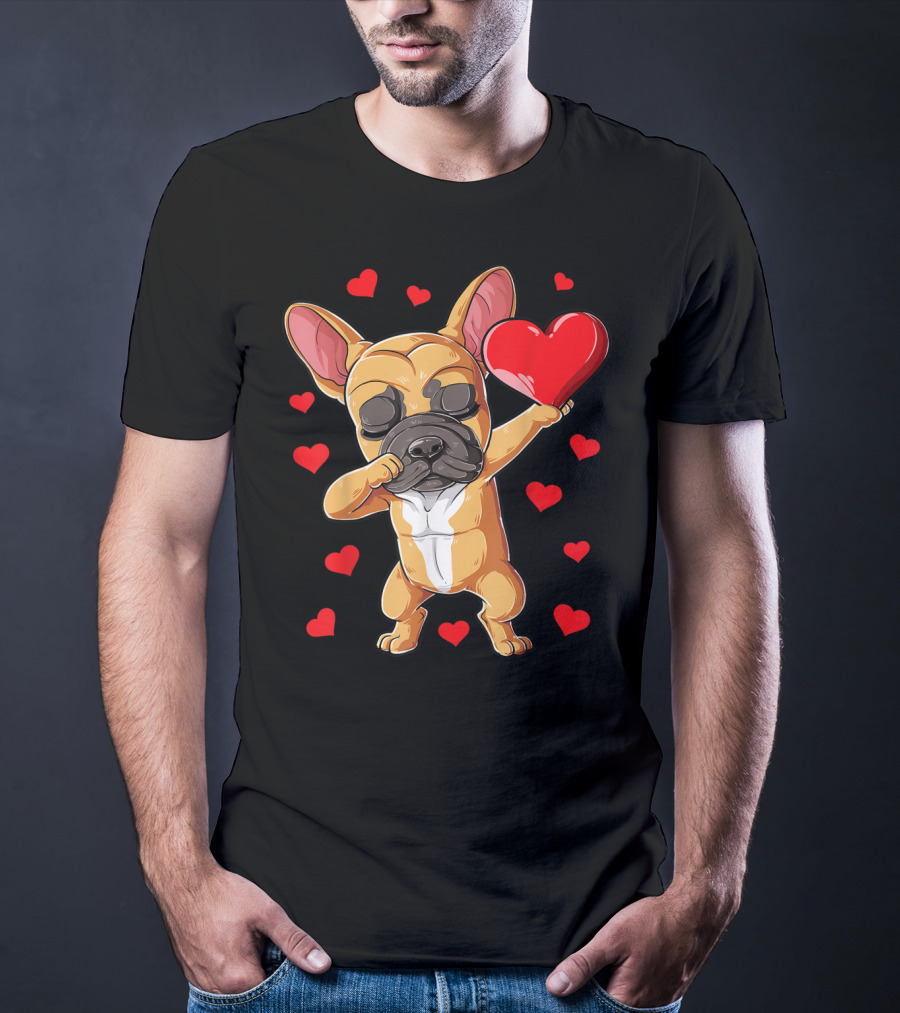 Dabbing French Bulldog Valentine’s Day Dog Heart Boys10 Red Hearts T-Shirt