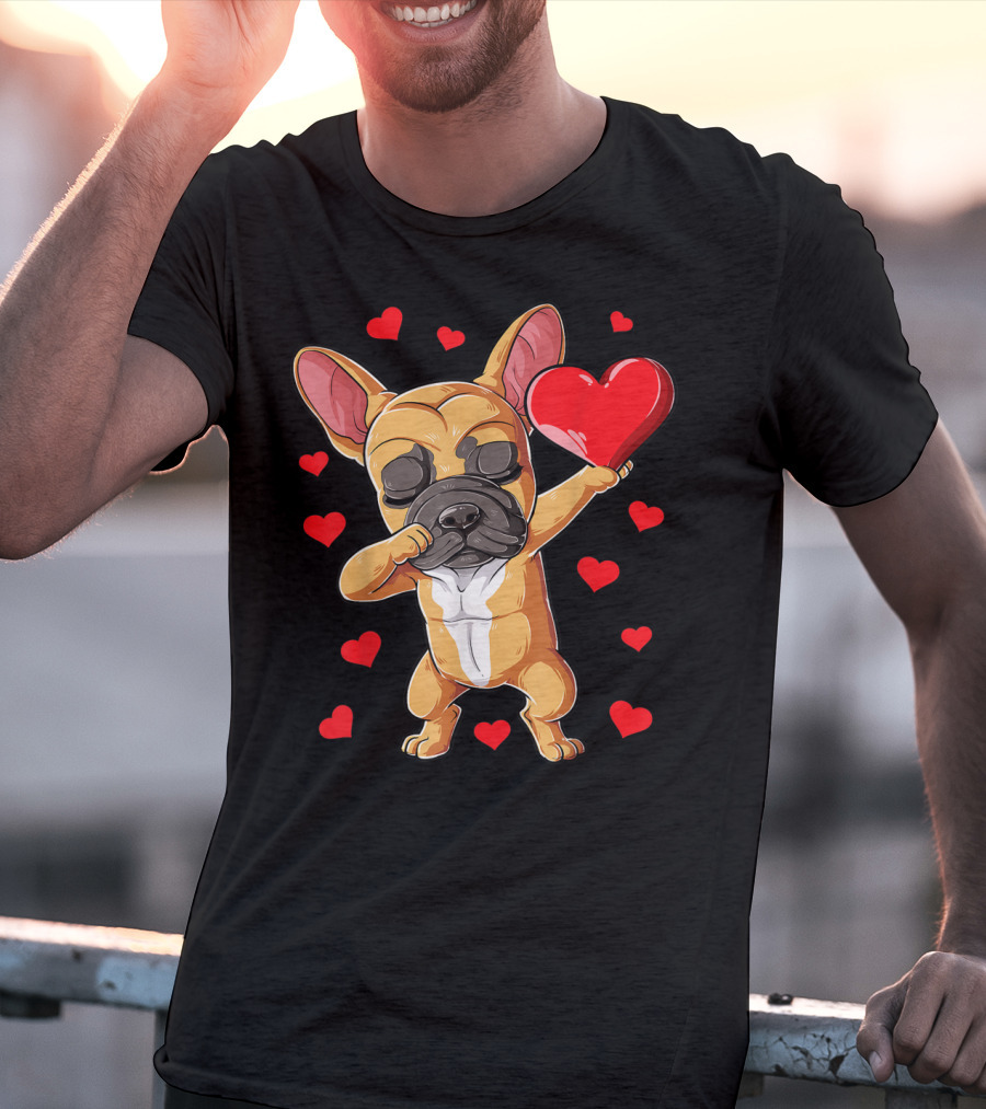 Dabbing French Bulldog Valentine’s Day Dog Heart Boys10 Red Hearts T-Shirt