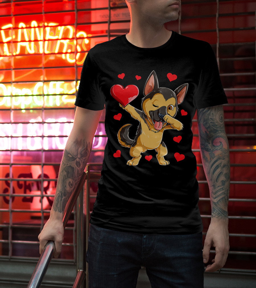 Dabbing German Shepherd Valentine Dog With Hearts Boys Love T-Shirt