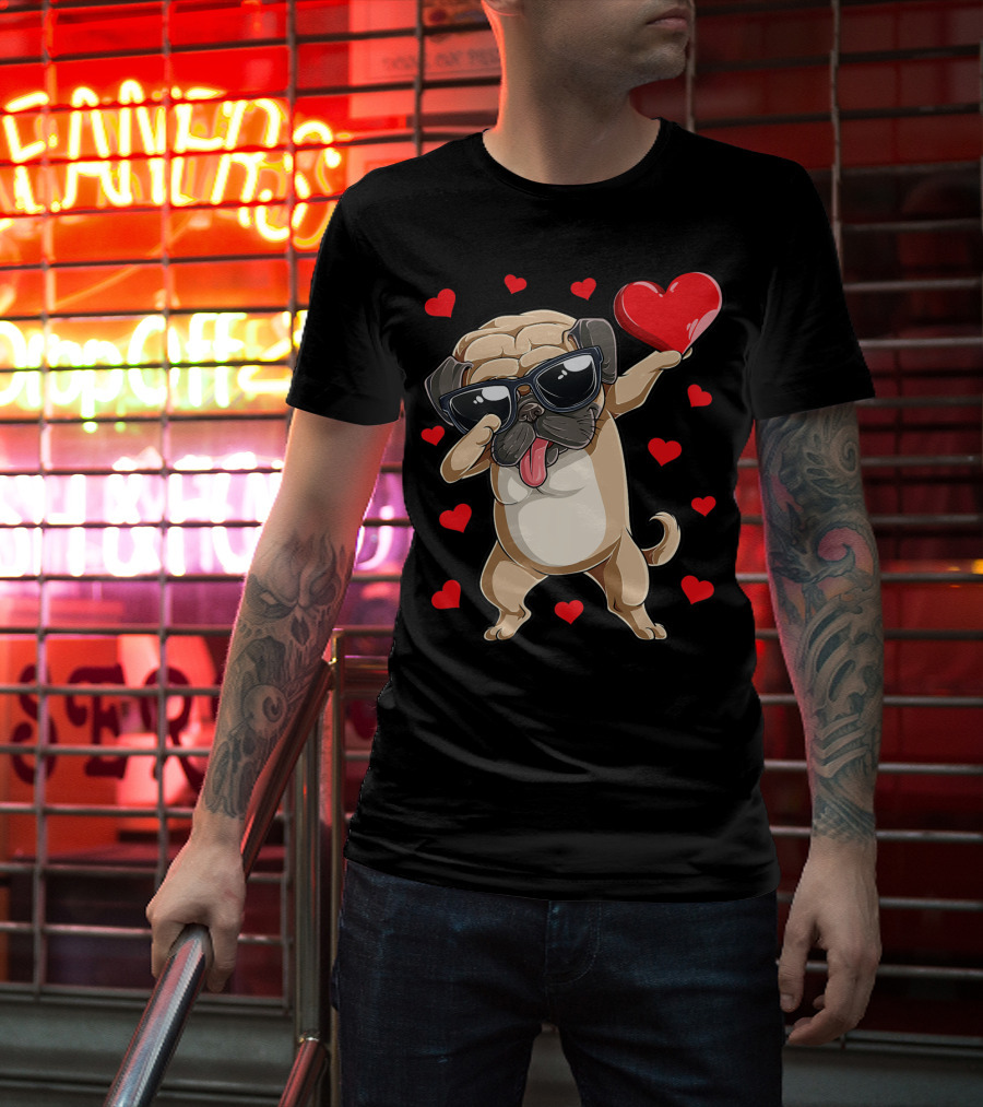 Valentines Day Dog Lover Heart Dabbing Pug Boys Love10 T-Shirt
