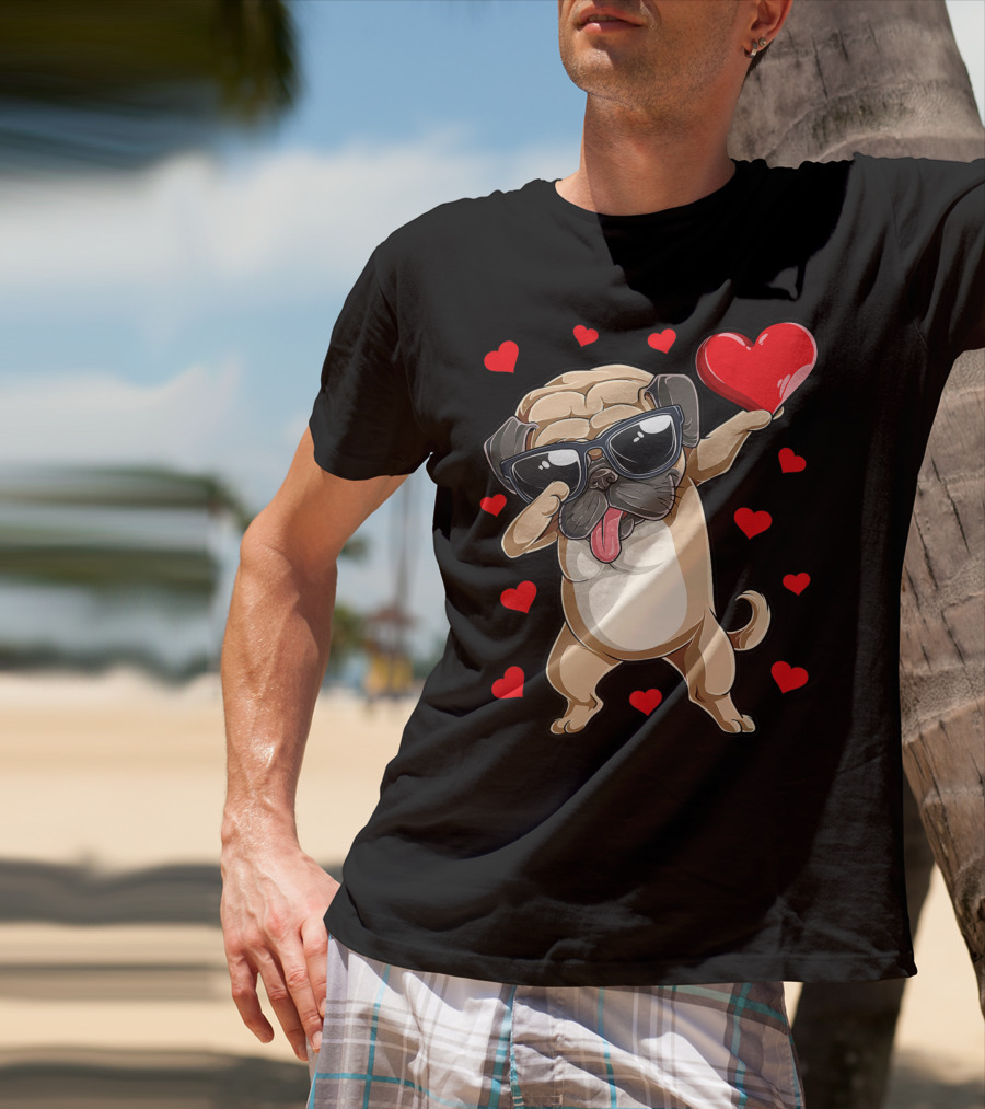 Valentines Day Dog Lover Heart Dabbing Pug Boys Love10 T-Shirt