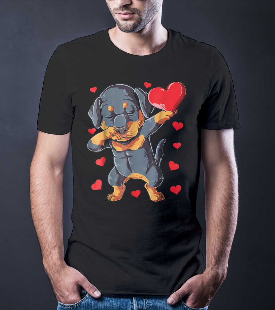 Valentines Day Dabbing Rottweiler Heart Dog Lover Boys15 T-Shirt