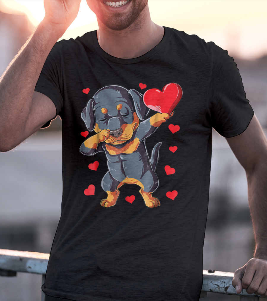 Valentines Day Dabbing Rottweiler Heart Dog Lover Boys15 T-Shirt