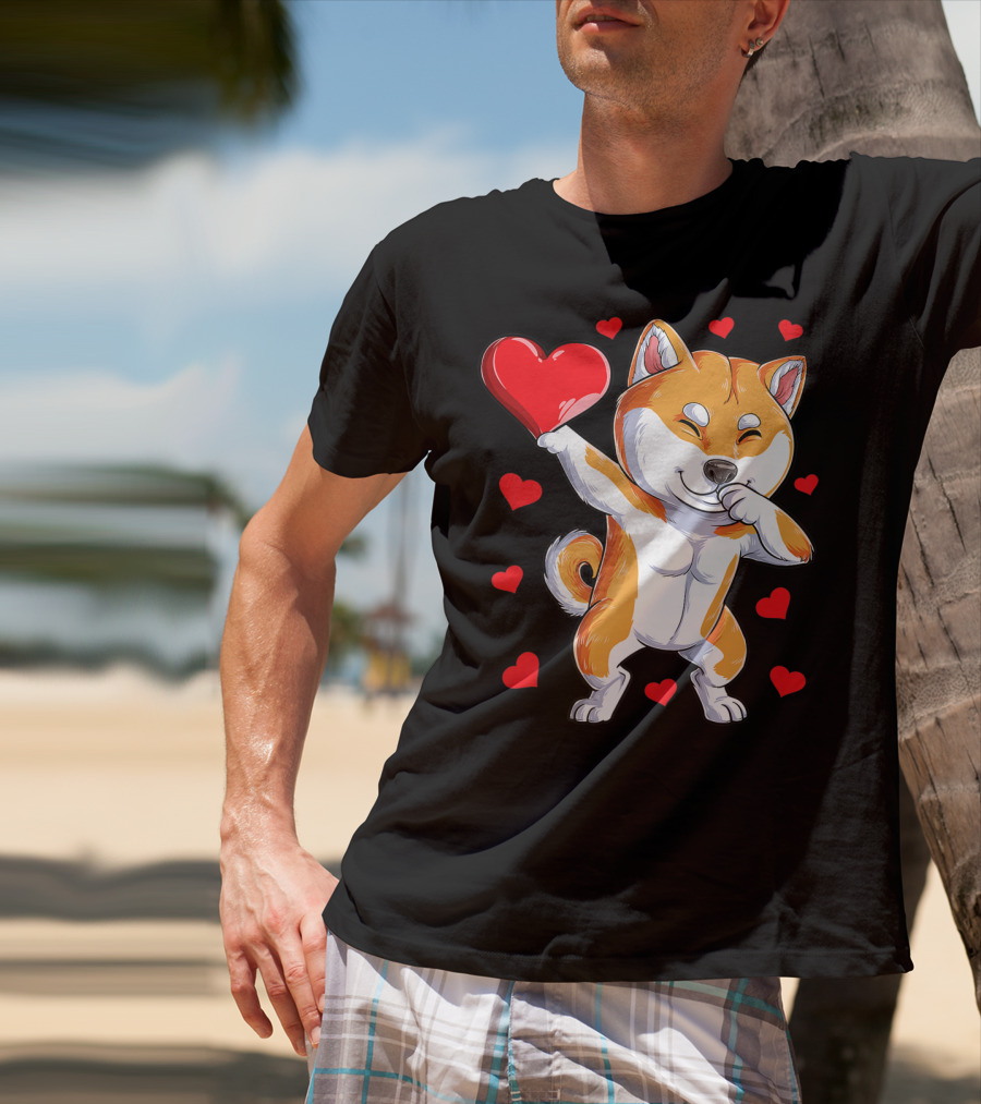 Dabbing Shiba Inu Holding Heart Valentines Day Dog Lover Boys T-Shirt