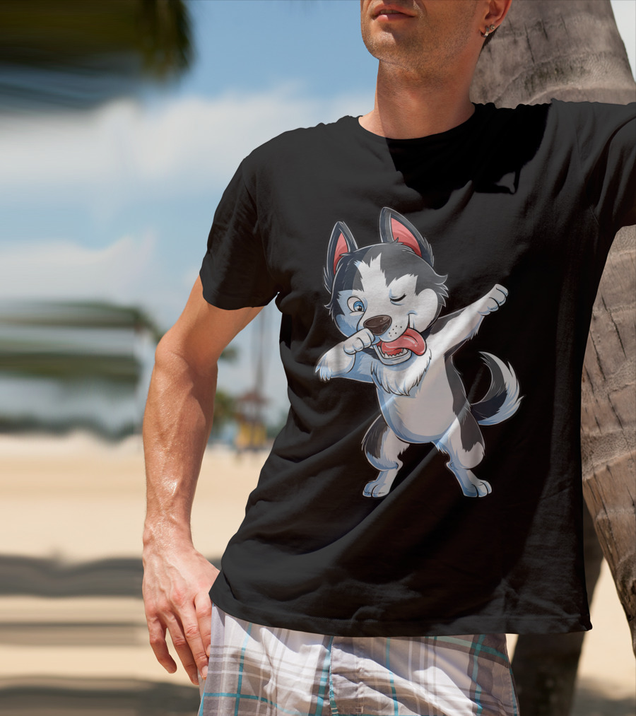 Dabbing Siberian Husky Boys Dab Dance Puppy Lover15 Cartoon Puppy Dance Move T-Shirt