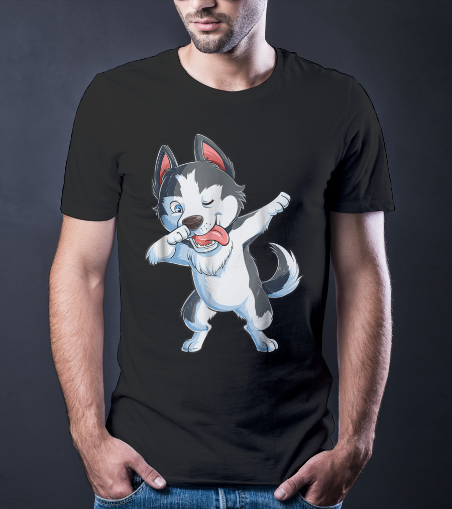 Dabbing Siberian Husky Boys Dab Dance Puppy Lover15 Cartoon Puppy Dance Move T-Shirt