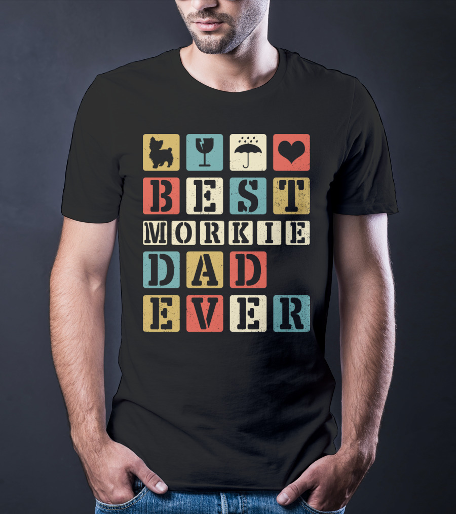 Best Morkie Dad Ever Vintage Style92 Blocks Heart Dog Elements T-Shirt