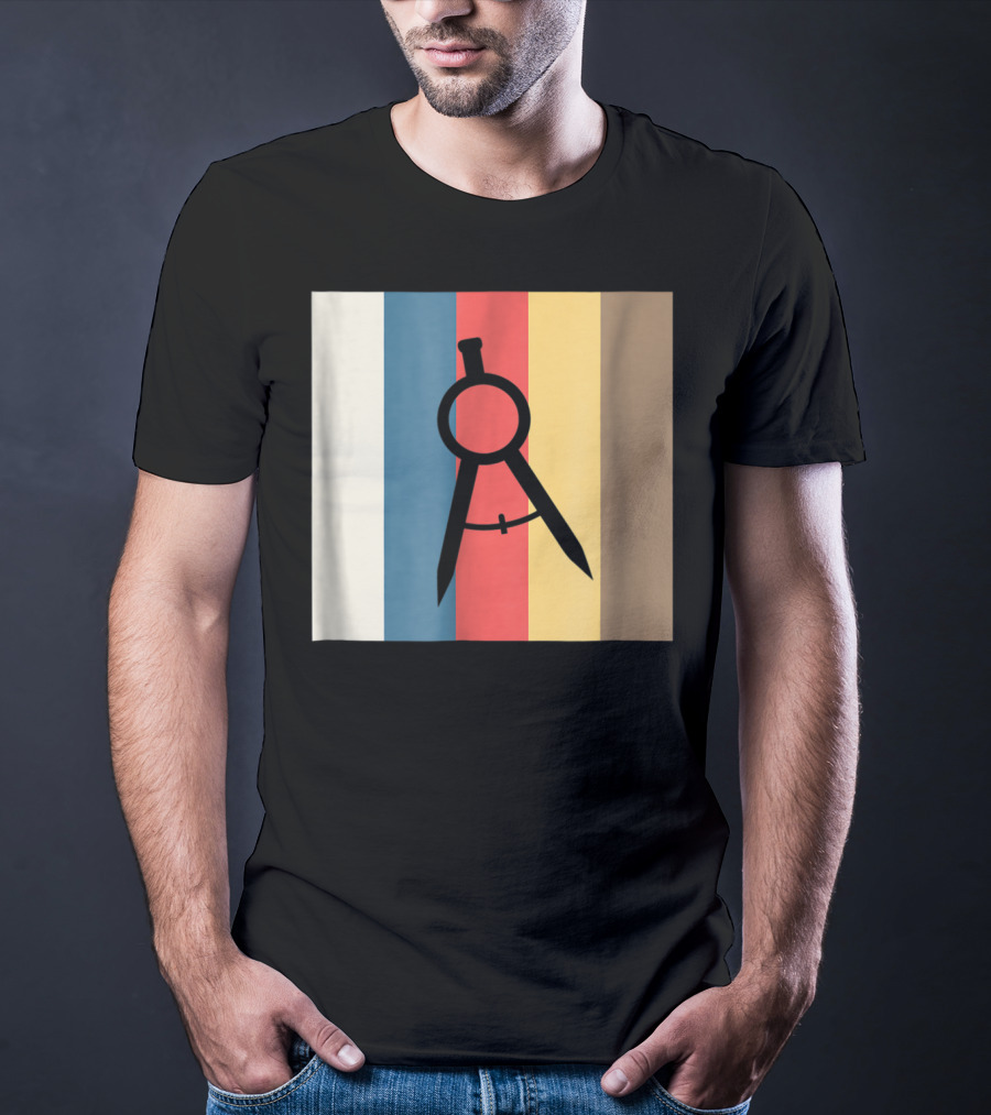 Cool Divider Vintage Architecture Compass On Retro Color Stripes T-Shirt