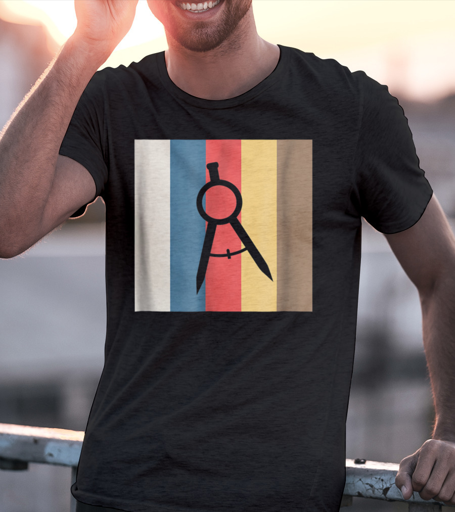 Cool Divider Vintage Architecture Compass On Retro Color Stripes T-Shirt