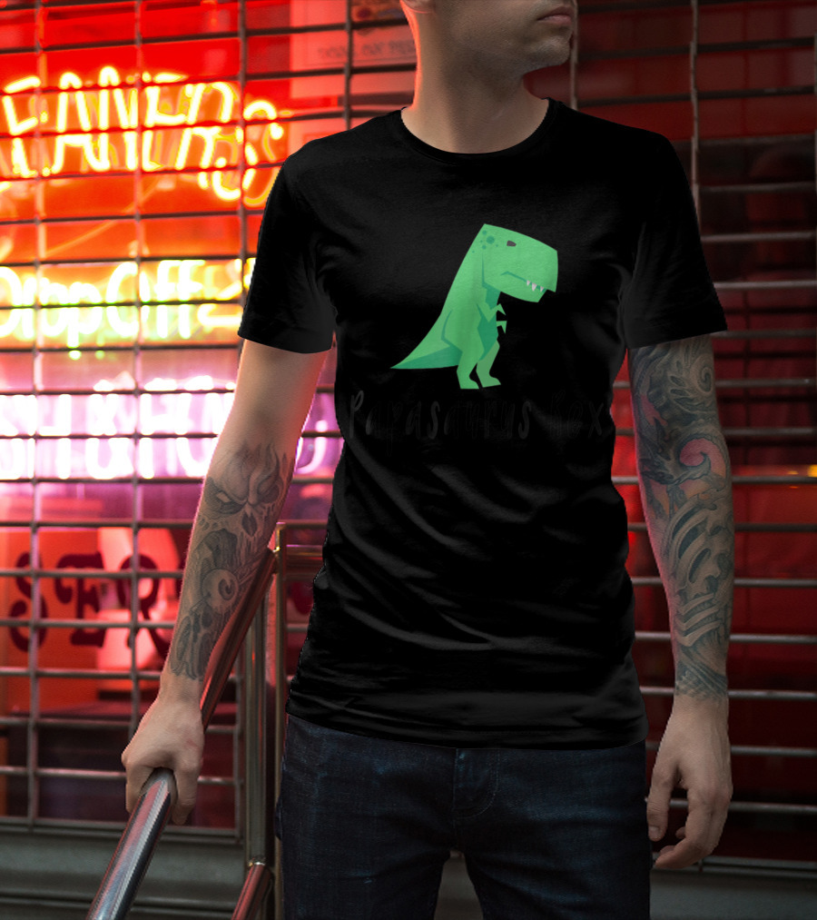 Papasaurus Rex Cute Dinosaur Dad Funny T-Shirt