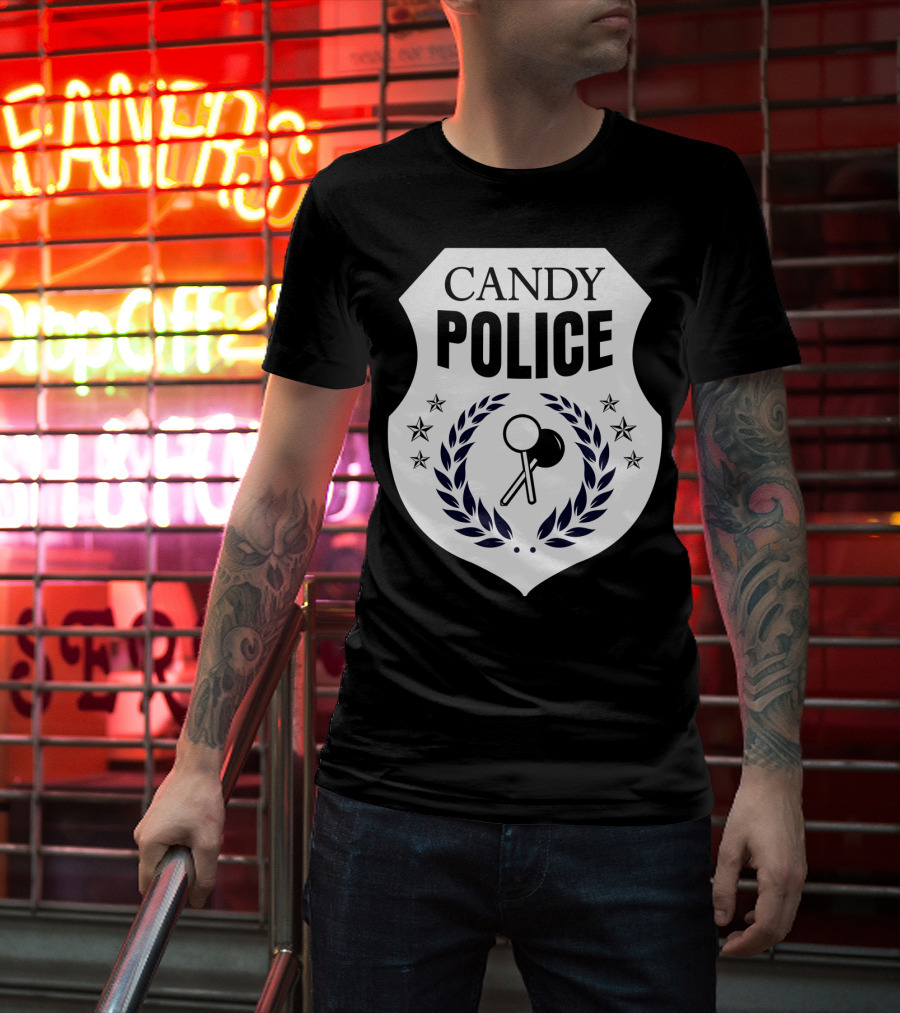 Candy Police Badge Funny Halloween Saying Parent Tee28 T-Shirt