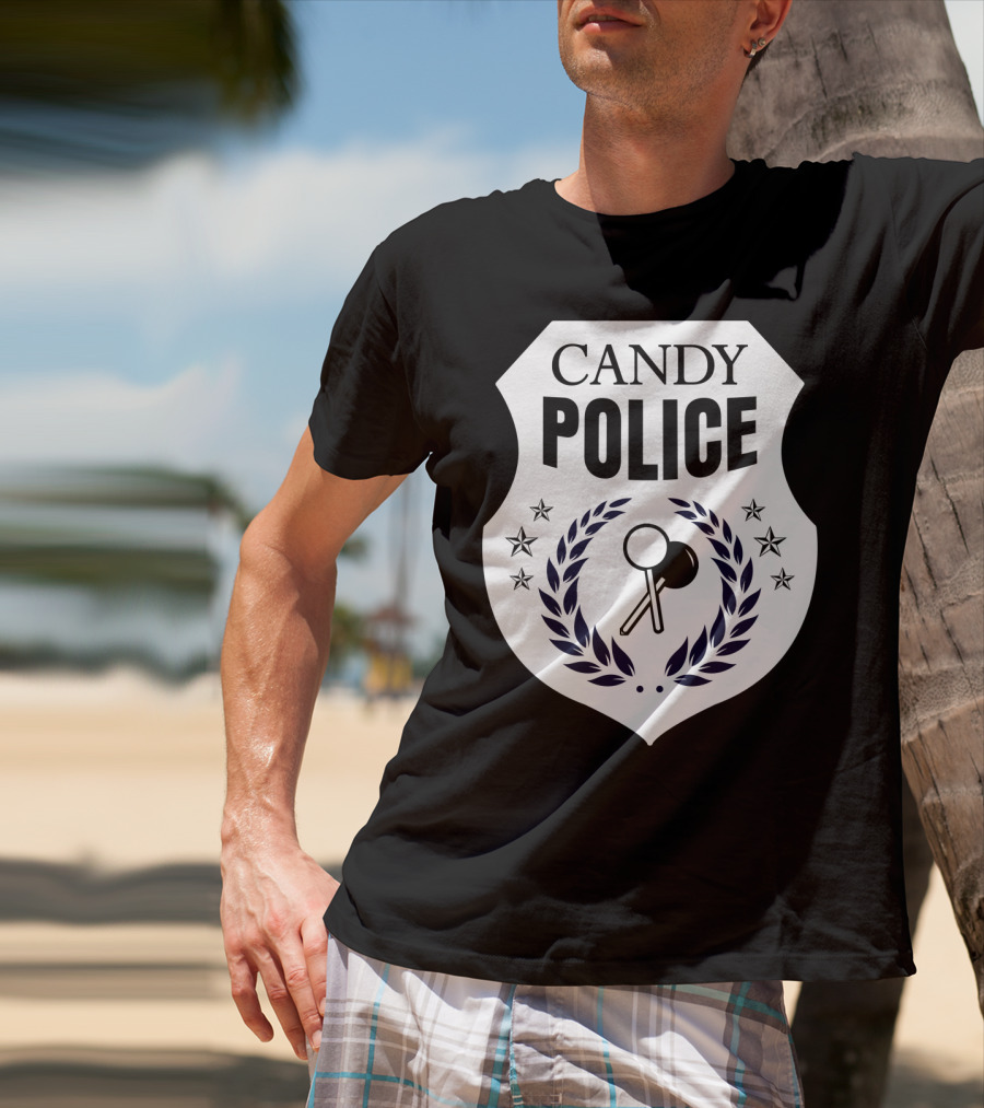 Candy Police Badge Funny Halloween Saying Parent Tee28 T-Shirt