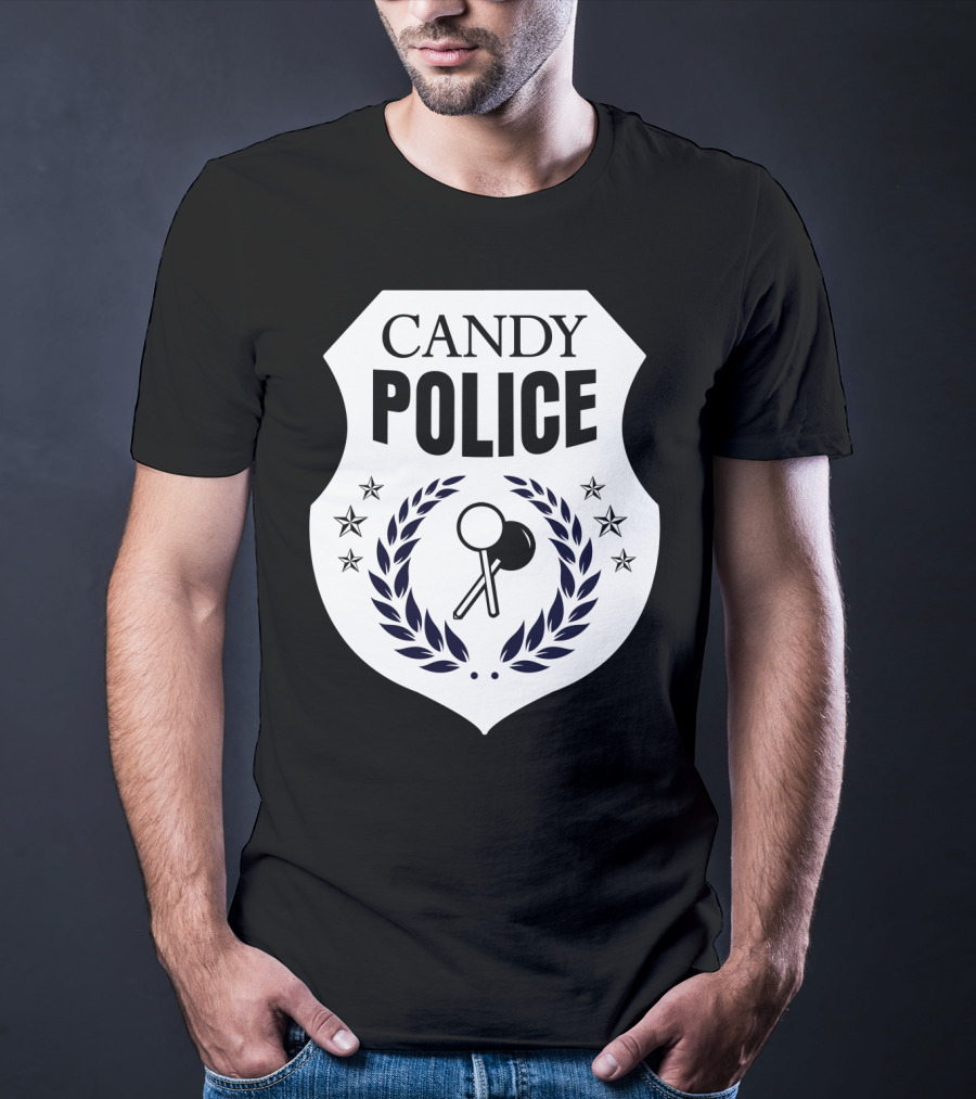 Candy Police Badge Funny Halloween Saying Parent Tee28 T-Shirt