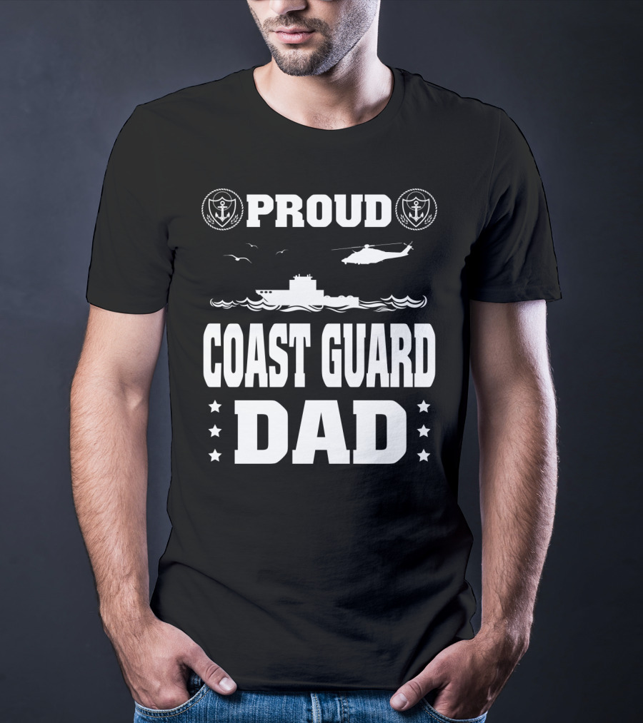 Proud Coast Guard Dad Helicopter And Ship Memorial Day Recognition T-Shirt