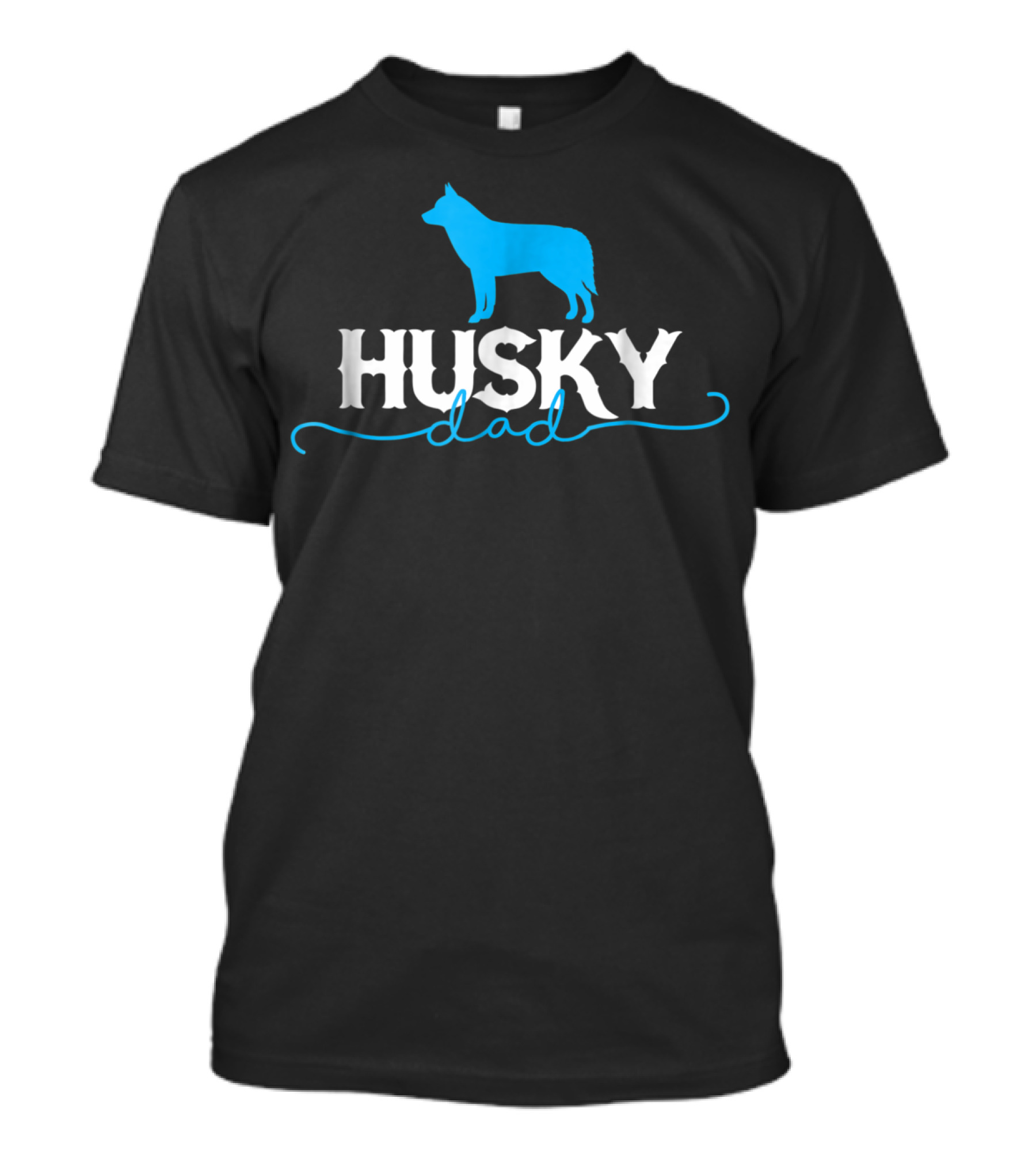 Husky Dad Dog Silhouette Blue And White T-Shirt
