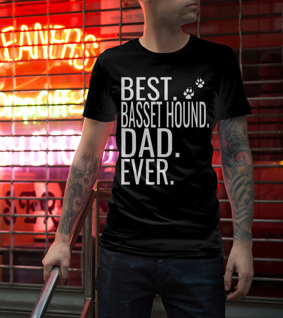 Best Basset Hound Dad Ever Mens Dog Paw Prints T-Shirt