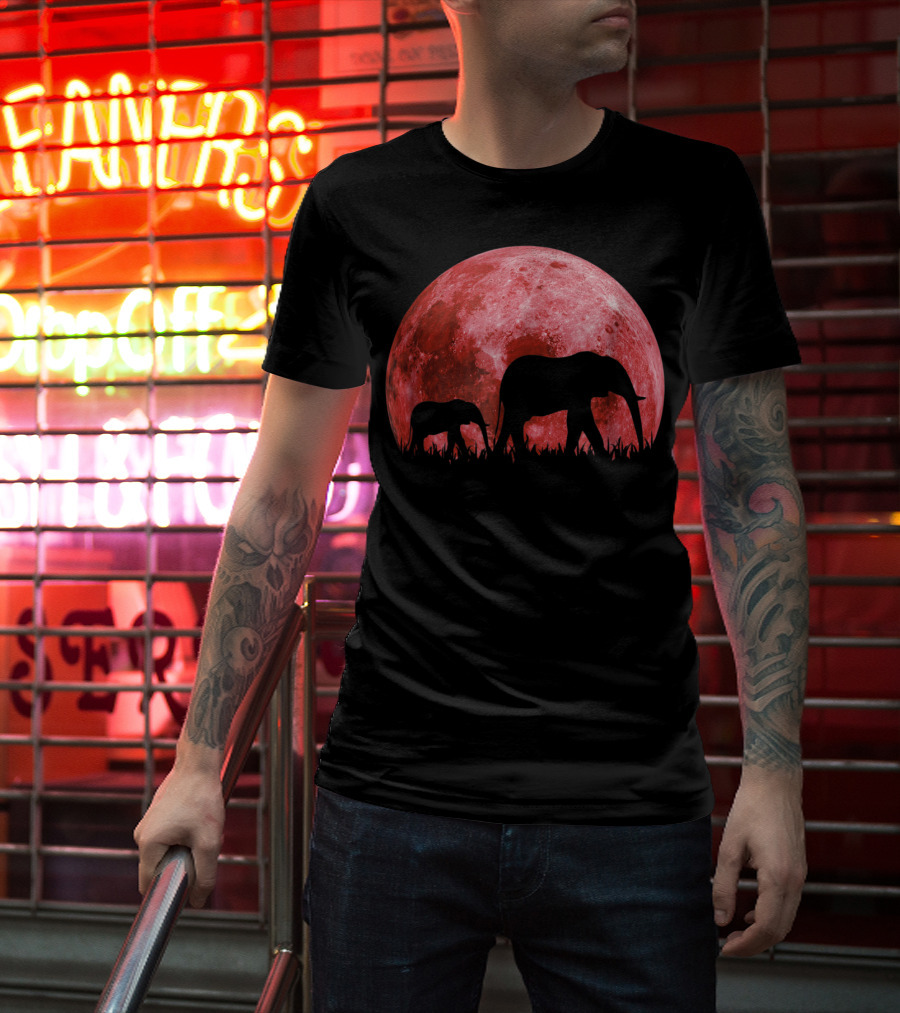 Africa Elephant Moon Safari Animal Map Dad Te42 T-Shirt