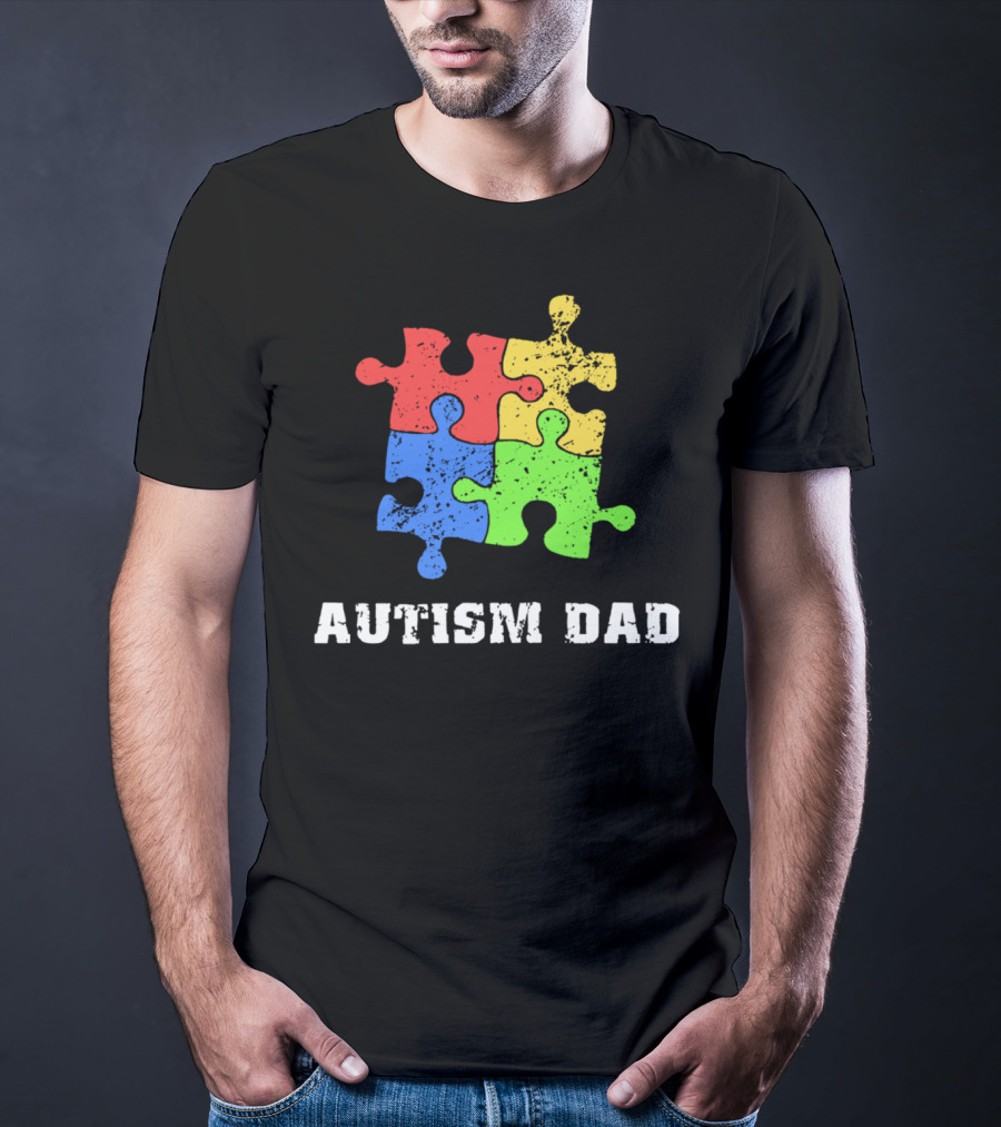 Autism Dad Puzzle Piece Support Educate Love Tee99 T-Shirt