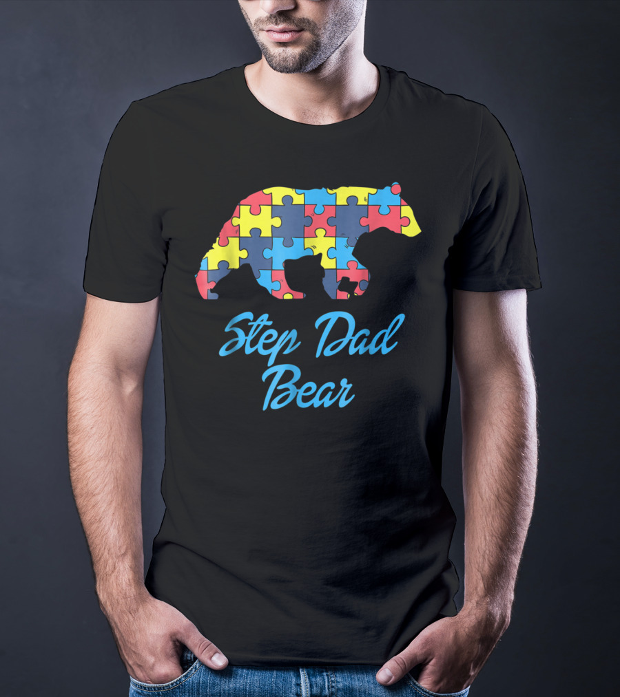 Step Dad Bear Autism Awareness Puzzle T-Shirt