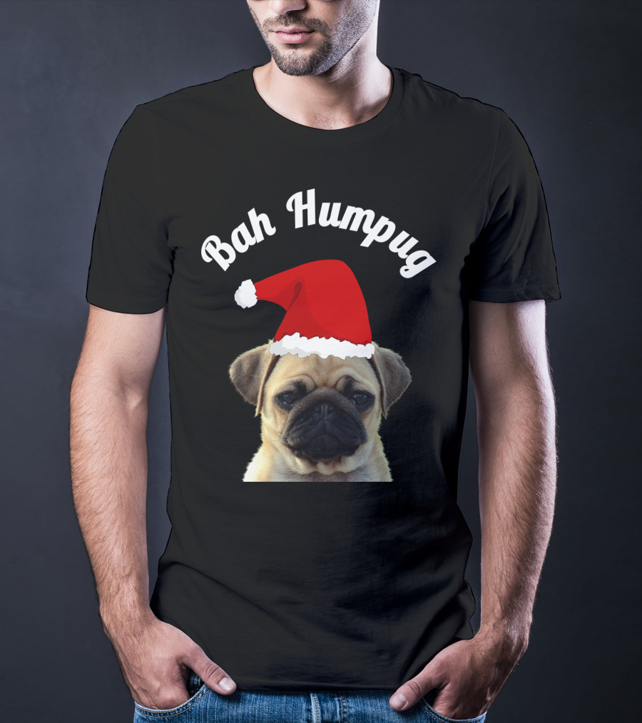Bah Humpug Pug Santa Hat Christmas Fun T-Shirt