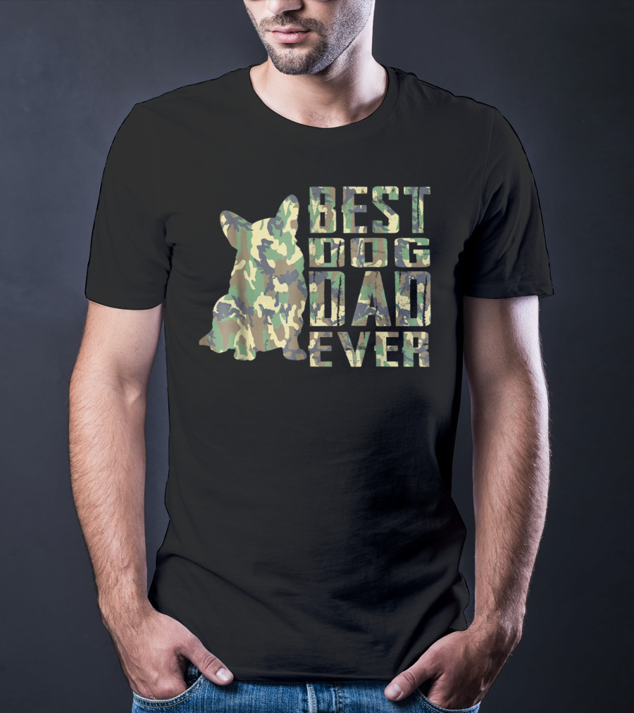 Best Dog Dad Ever Camo Pattern Text With Dog T-Shirt