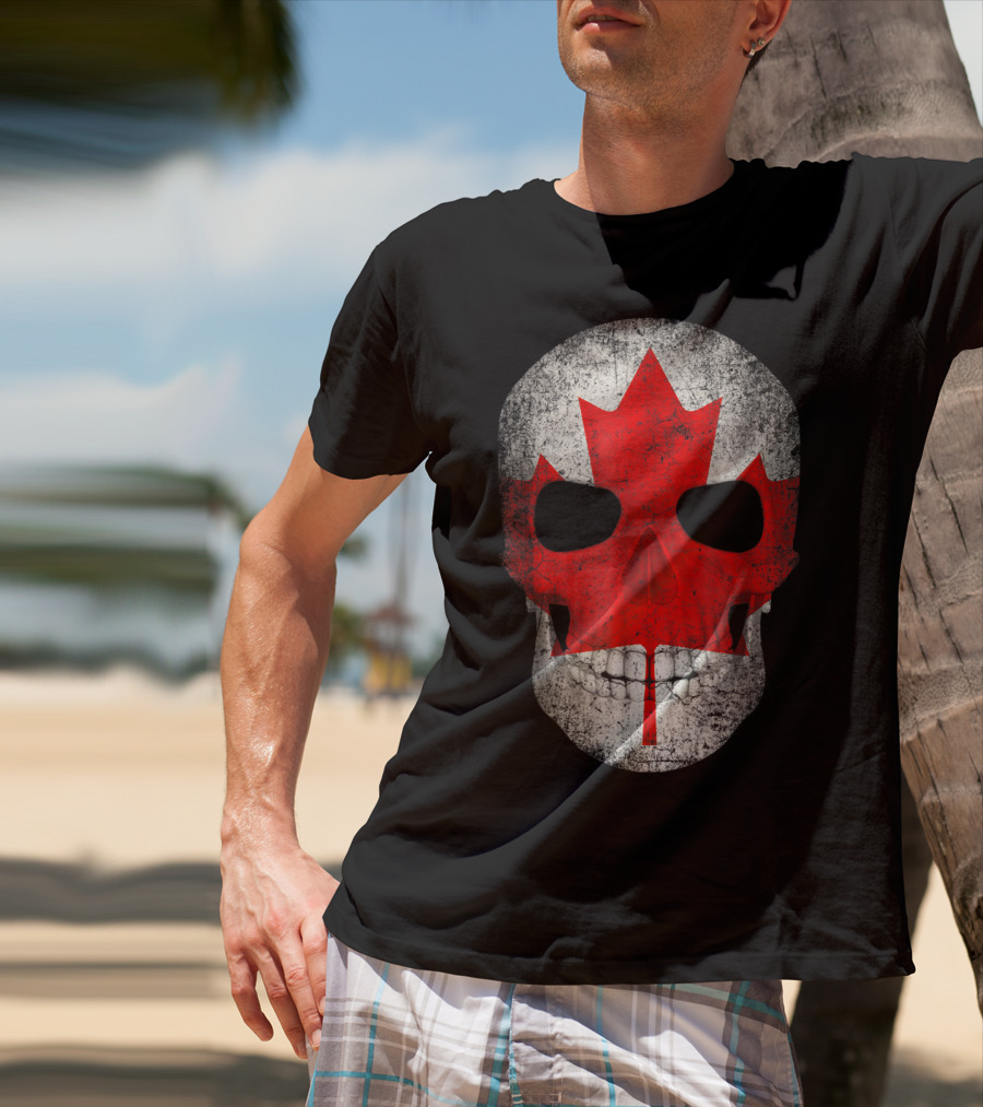 Canada Flag Skull Hockey Dad Canadian Boys T-Shirt