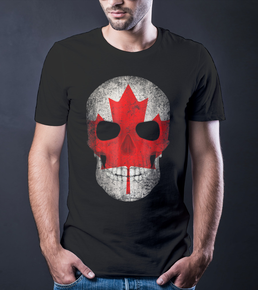 Canada Flag Skull Hockey Dad Canadian Boys T-Shirt