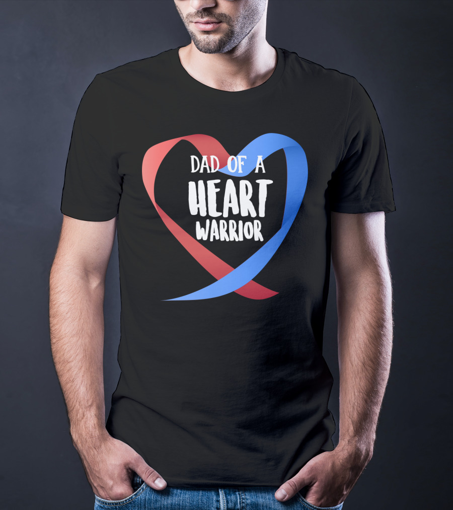 Dad Of A Heart Warrior CHD Awareness Red And Blue Ribbon Heart T-Shirt