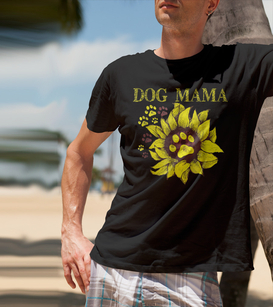 Dog Mama Sunflower Paw Prints T-Shirt