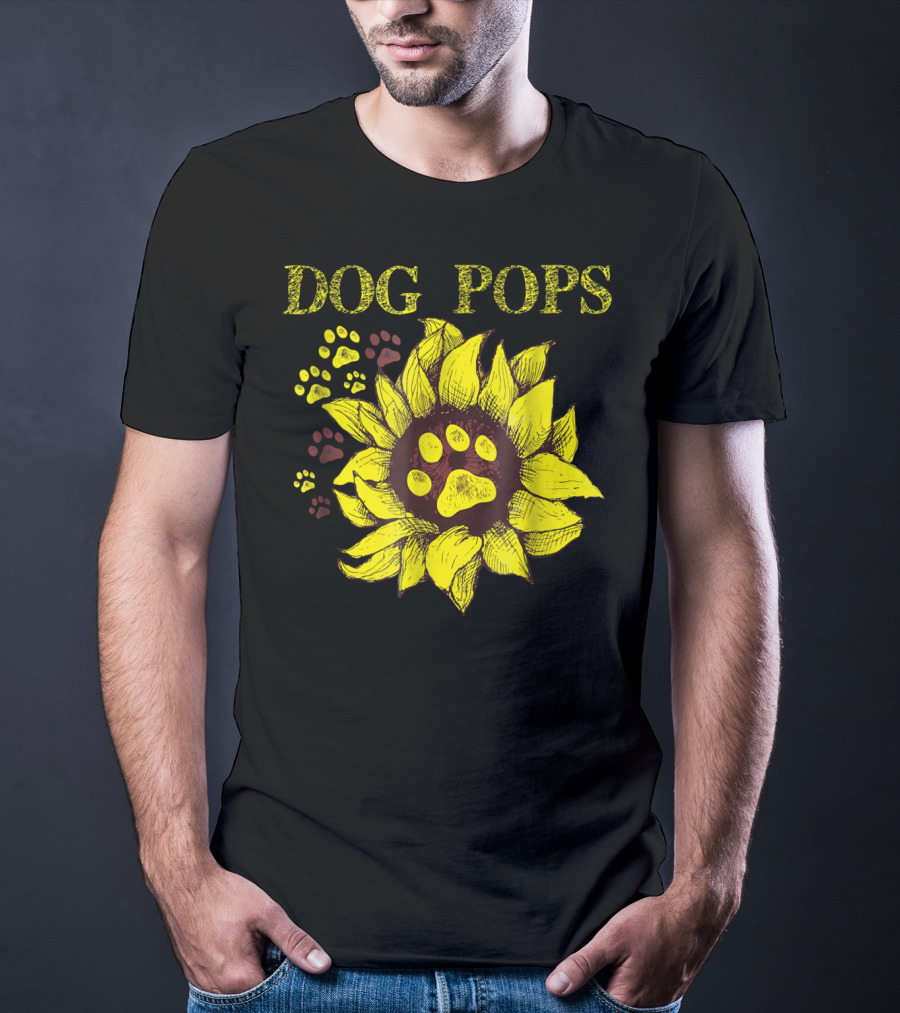 Dog Pops Sunflower Paw Prints Dog Dad T-Shirt