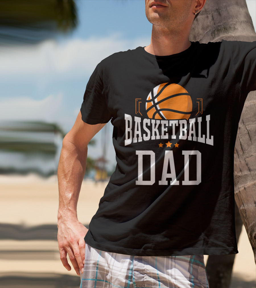 Basketball Dad With Orange Hoop Icon And Stars T-Shirt