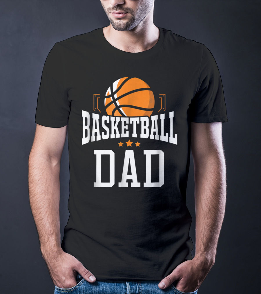 Basketball Dad With Orange Hoop Icon And Stars T-Shirt