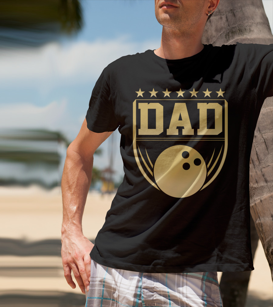 Dad Gold Bowling Ball Coach Stars Funny T-Shirt